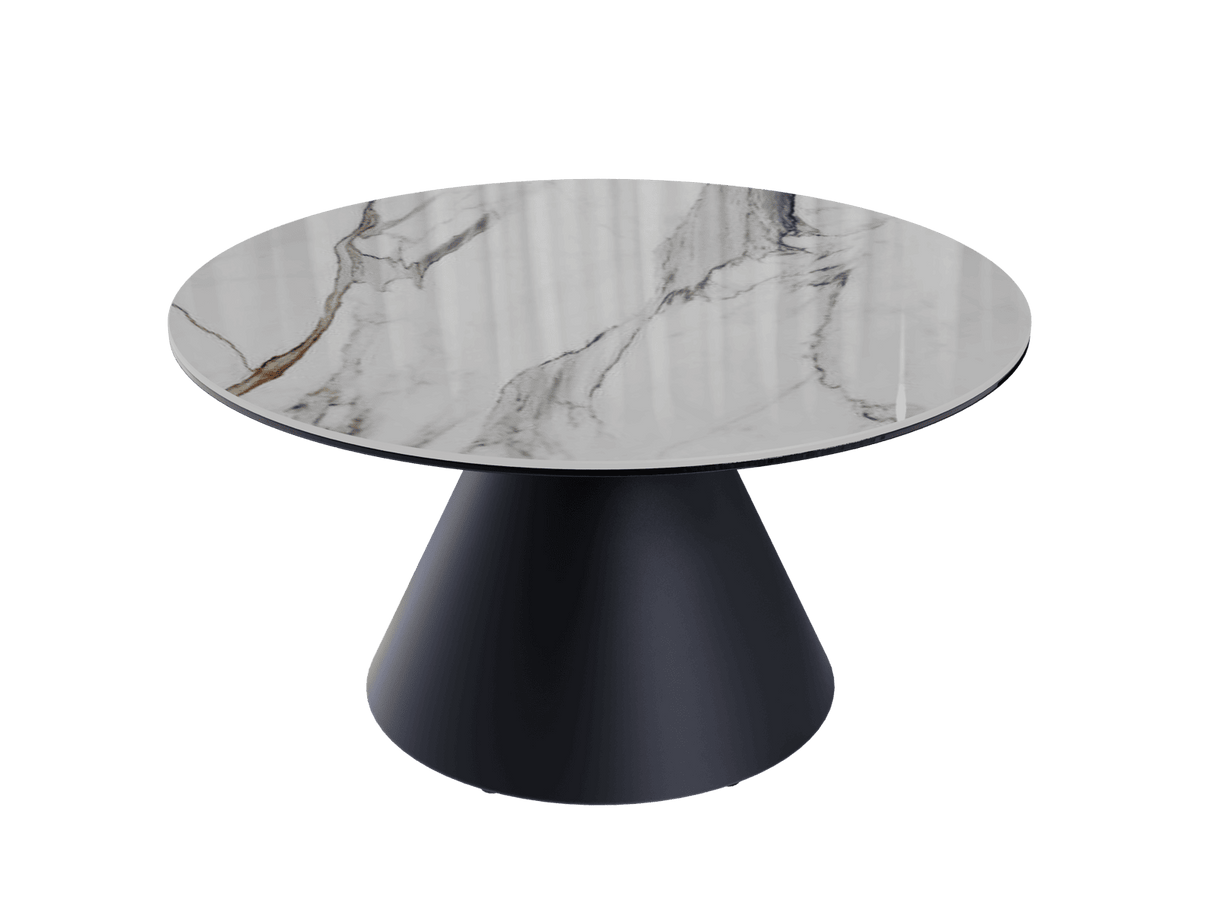 Couchtische weiß-grau Marmoroptik Keramik, runder Couchtisch schwarz Keramik, Durchmesser 75 cm