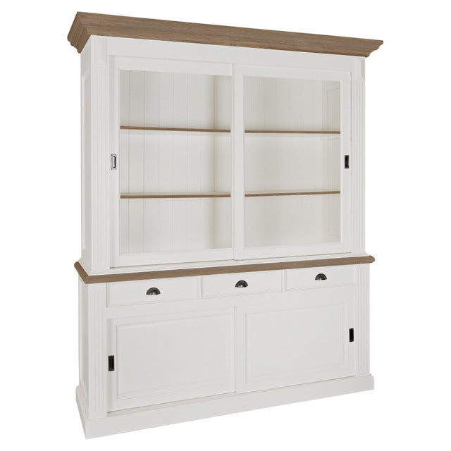 Geschirrschrank weiß Landhausstil, Buffetschrank weiß, Vitrine weiß Landhaus, Breite 196 cm