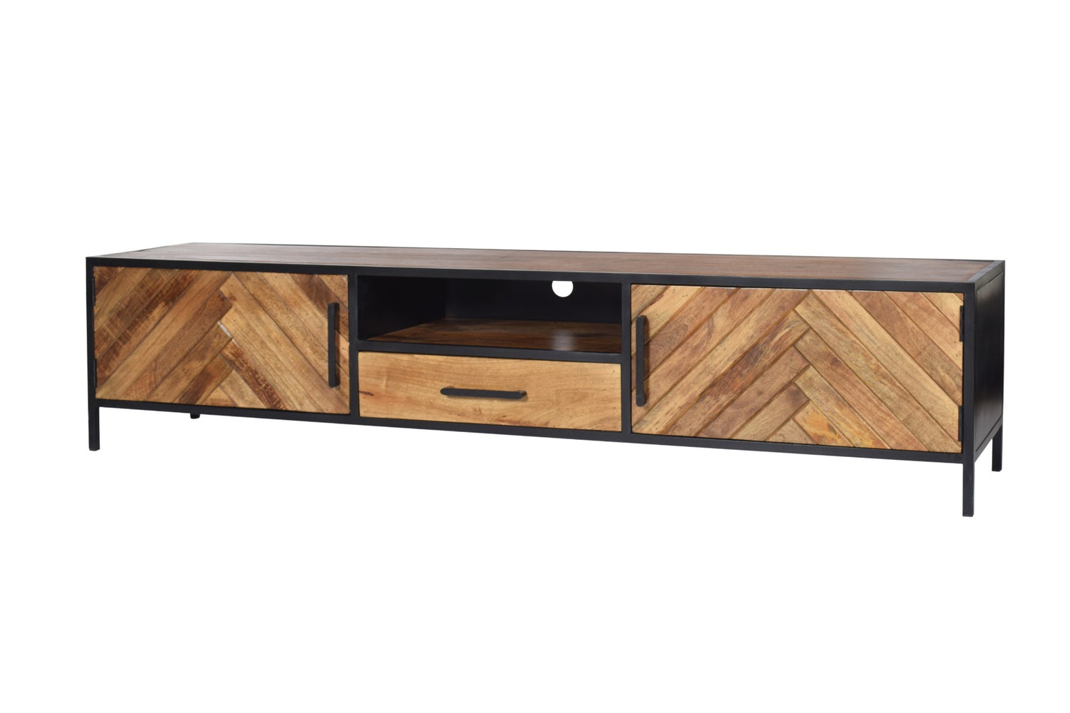 TV Schrank Industriedesign, Fernsehschrank Metall-Holz,  Breite 200 cm