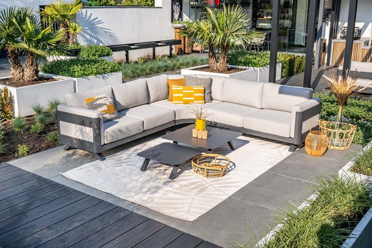 Loungesofa anthrazit 5-teilig, Gartenecksofa grau, Eck-Gartensofa grau, Maße 280x280 cm
