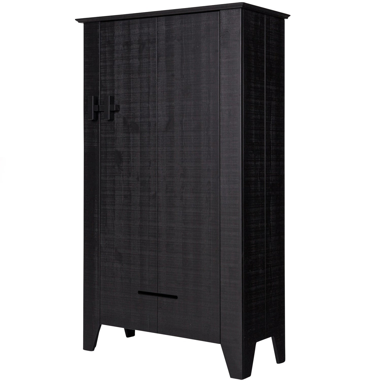 Schrank schwarz Massivholz, Mehrzweckschrank schwarz, Breite 85 cm
