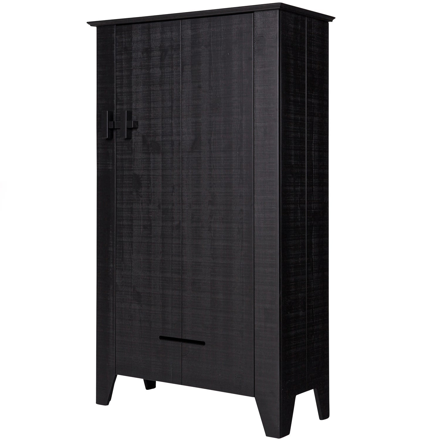 Schrank schwarz Massivholz, Mehrzweckschrank schwarz, Breite 85 cm