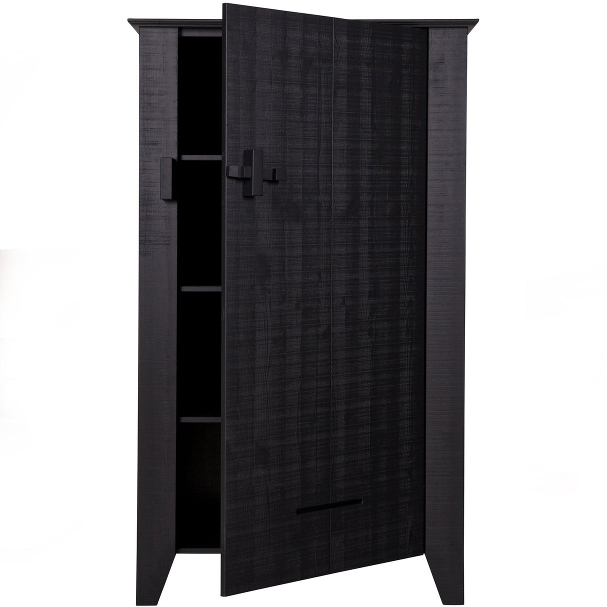 Schrank schwarz Massivholz, Mehrzweckschrank schwarz, Breite 85 cm
