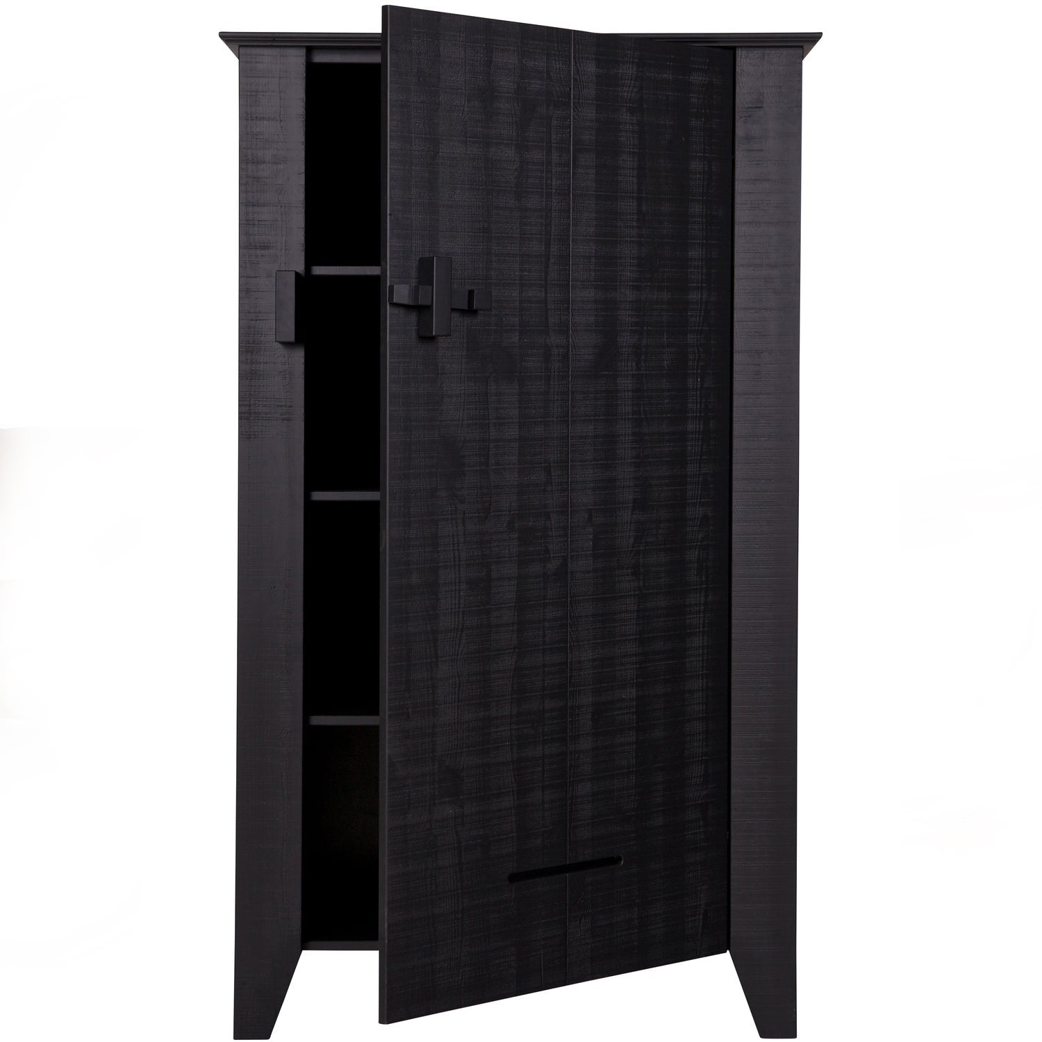 Schrank schwarz Massivholz, Mehrzweckschrank schwarz, Breite 85 cm