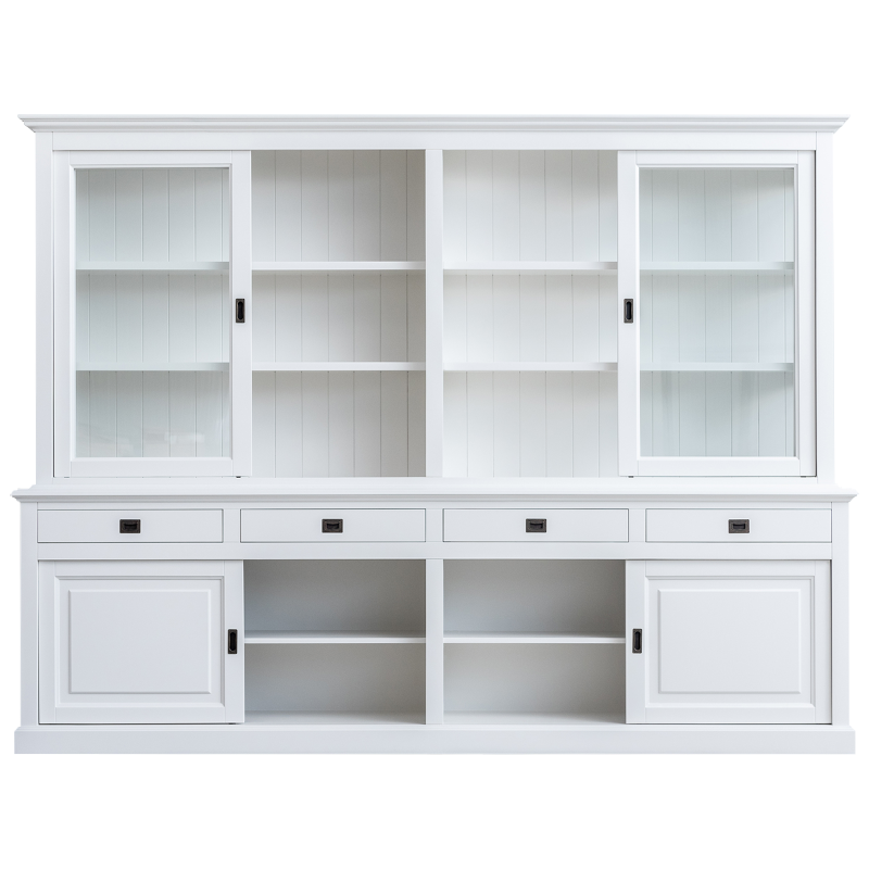 Vitrine weiß Landhaus, Geschirrschrank weiß Landhaus, Vitrinenschrank weiß Landhausstil, Breite 300 cm