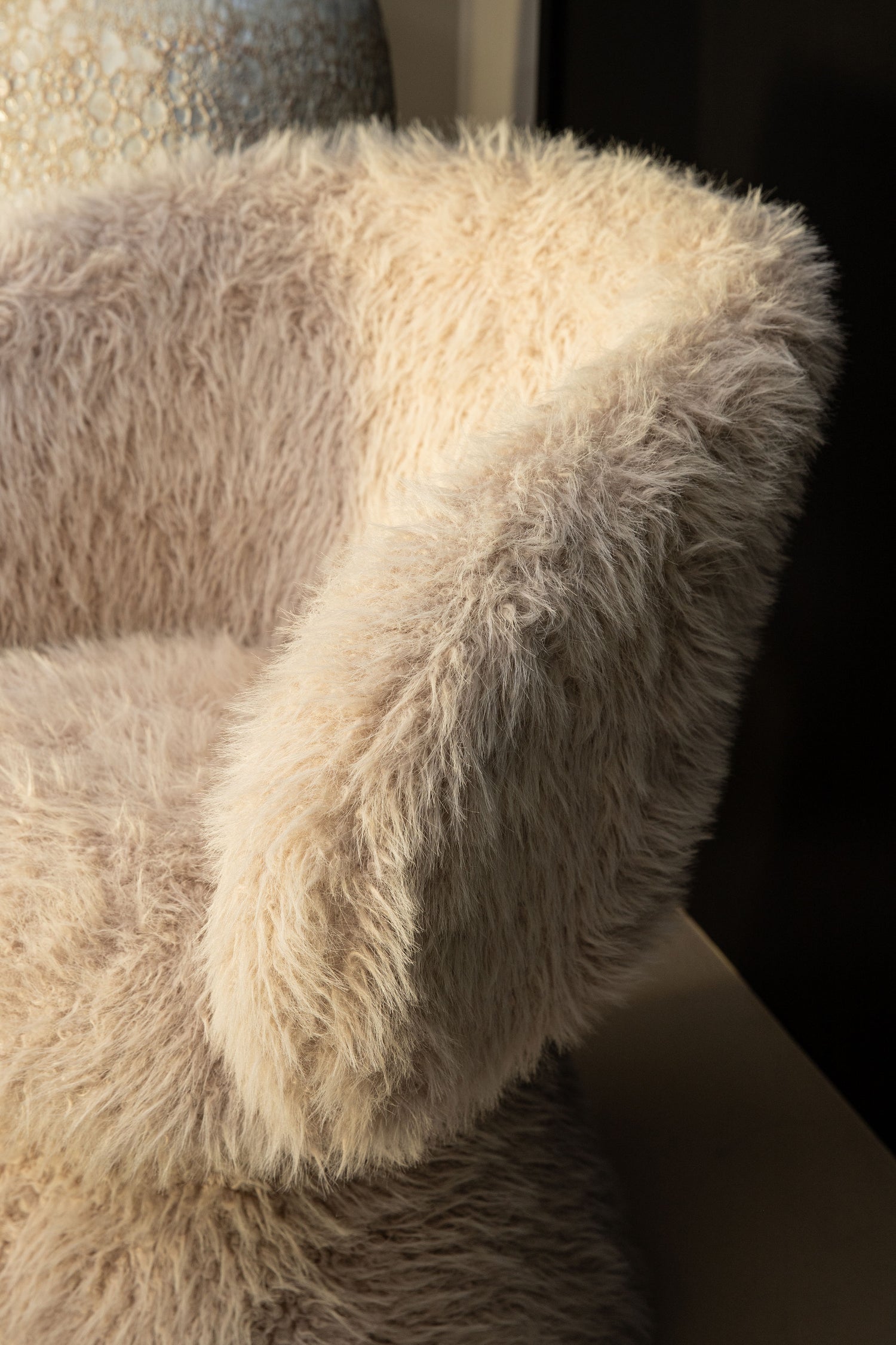 Stuhl beige Felloptik, Esszimmerstuhl beige
