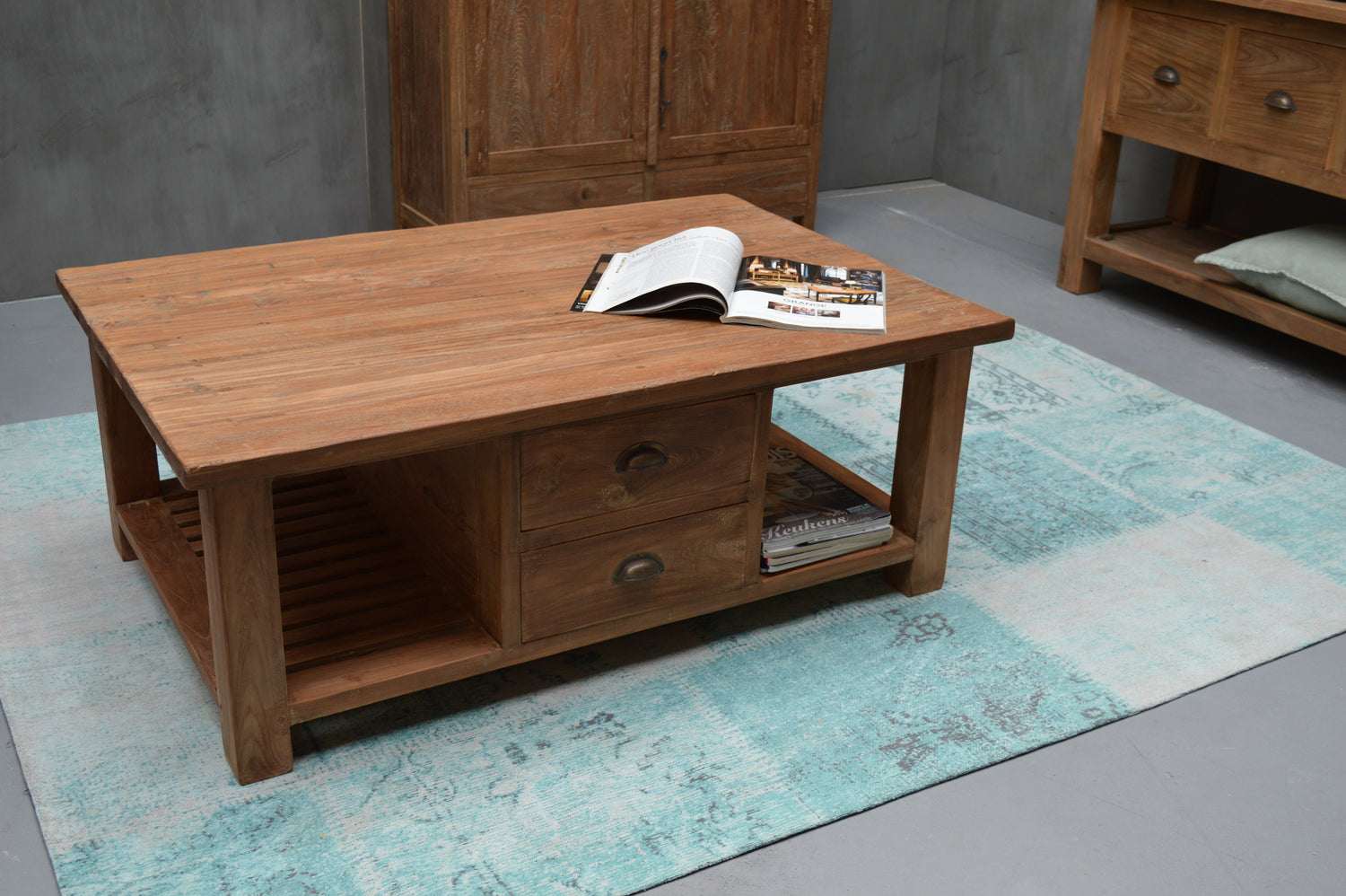 Couchtisch Teak, Couchtisch Massivholz, Länge 120 cm