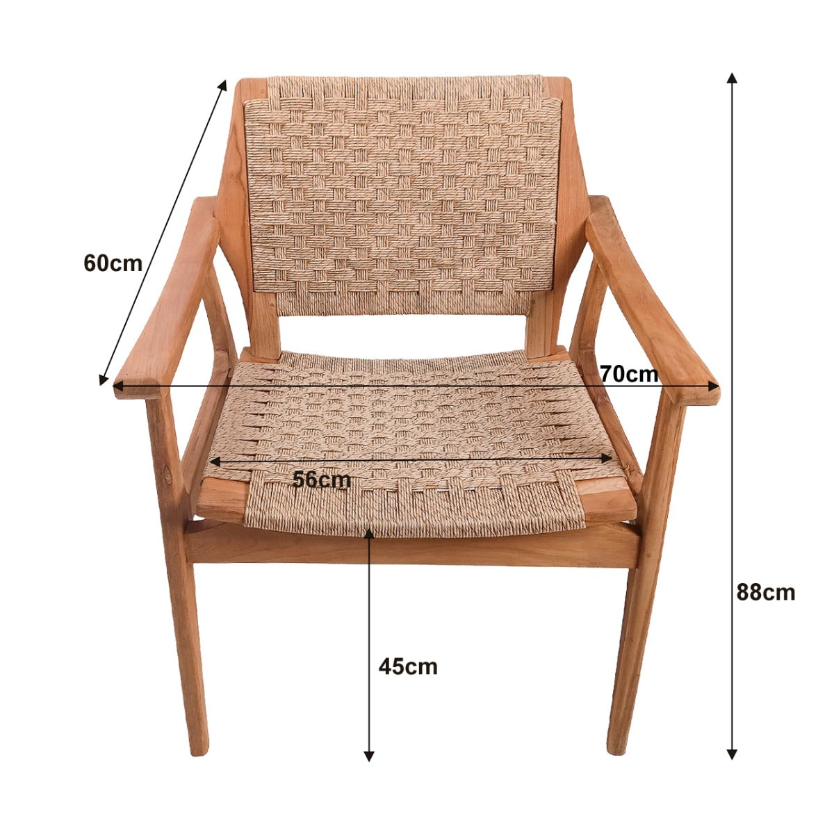 Gartenstuhl stapelbar, Gartenstuhl Teak-Holz Rattan Geflecht, Breite 70 cm
