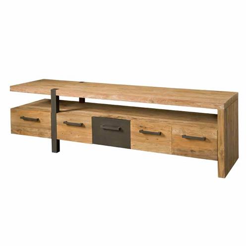 TV Schrank braun Holz Teak 100 cm, Fernsehschrank braun recyceltes Teakholz, Länge 190 cm