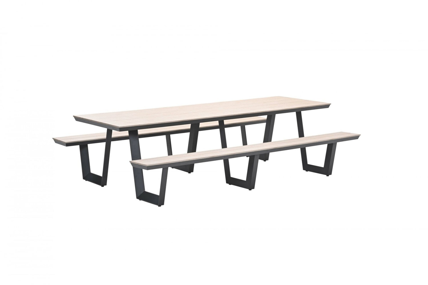 Gruppensitzbank grau, Sitzgruppe Aluminium anthrazit, Picknick Gartentisch mit Bank anthrazit, Länge 280 cm