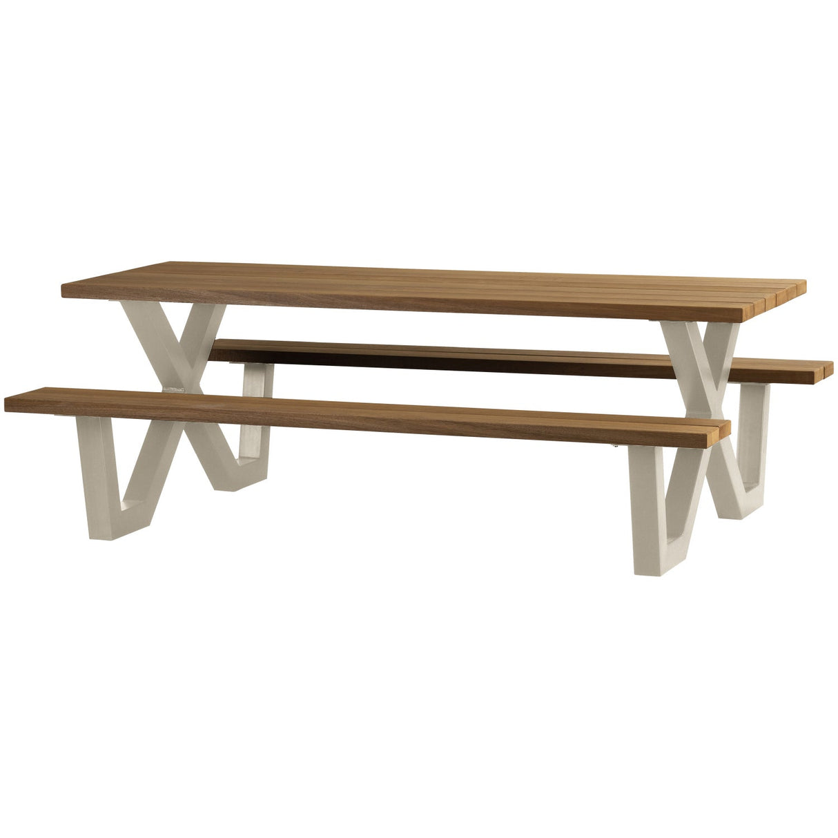 Tischgestell beige für eine Picknick-Sitzgruppe, Tisch-Bank Gestell beige, Tischfuß Metallgestell beige