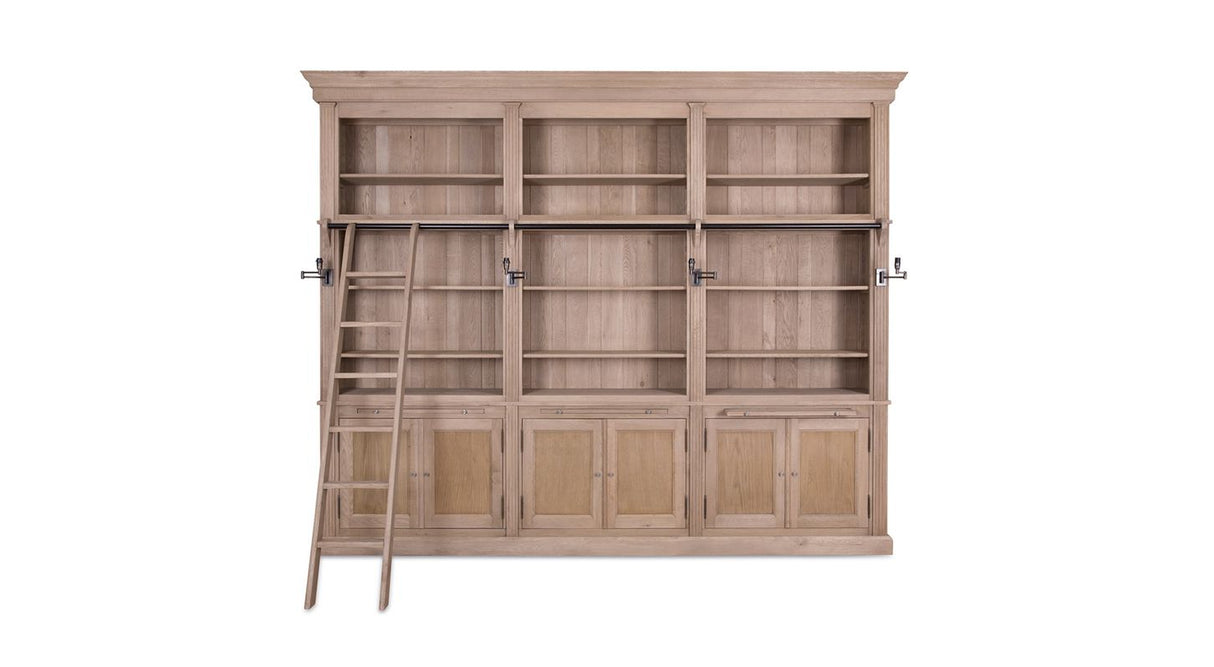 Bücherschrank Eiche mit Beleuchtung, Geschirrschrank Eiche Landhausstil, Schrank mit Beleuchtung Landhaus, Breite 318 cm