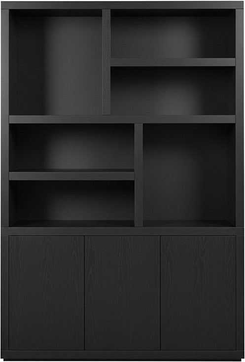Bücherschrank schwarz Eiche furniert, Wohnzimmerschrank schwarz Eiche-Natur, Breite 160 cm