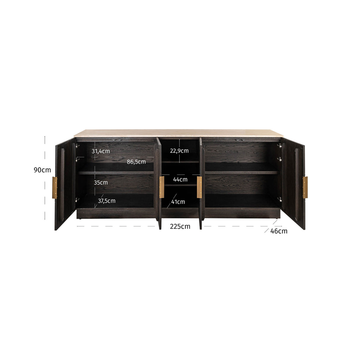 Sideboard braun Eiche furniert, Anrichte braun Travertins, Breite 225 cm