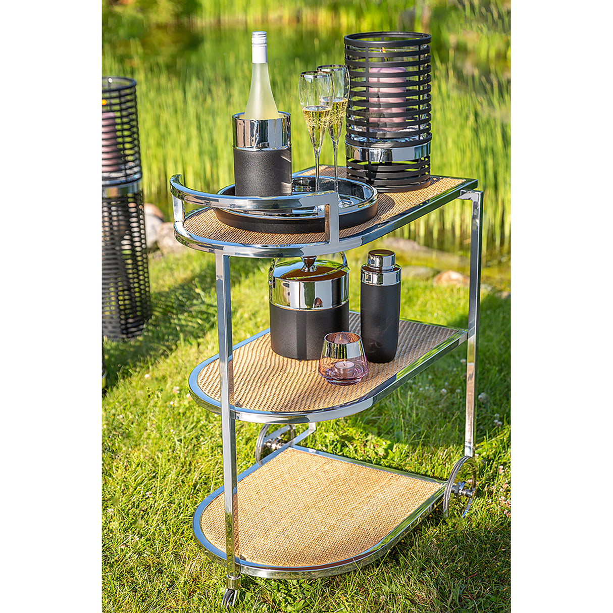 Servierwagen Glas Metall, Barwagen Silber, Trolley Silber