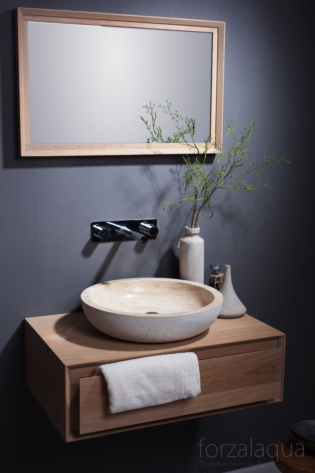 Waschbecken rund beige, Aufsatzwaschbecken rund Naturstein beige, Durchmesser 40 cm