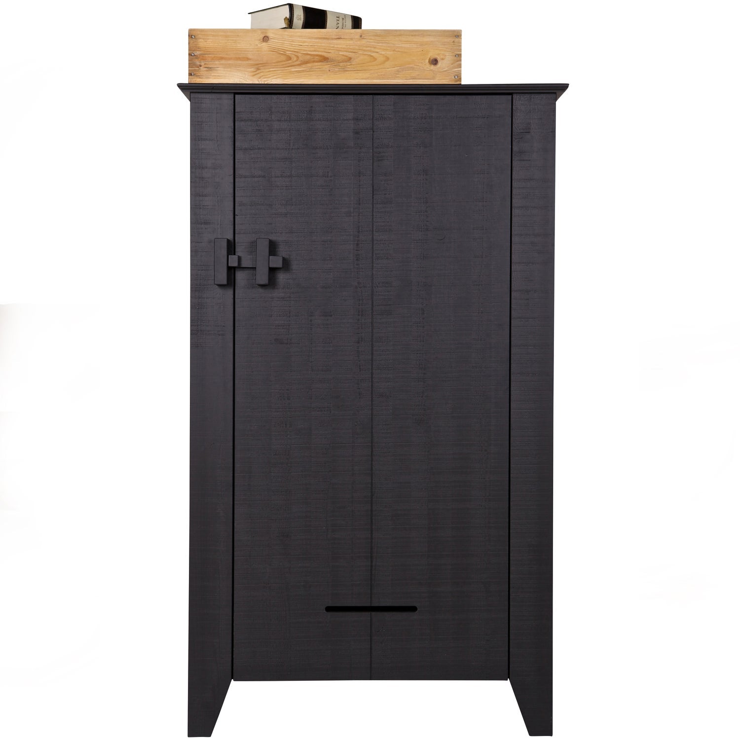 Schrank schwarz Massivholz, Mehrzweckschrank schwarz, Breite 85 cm