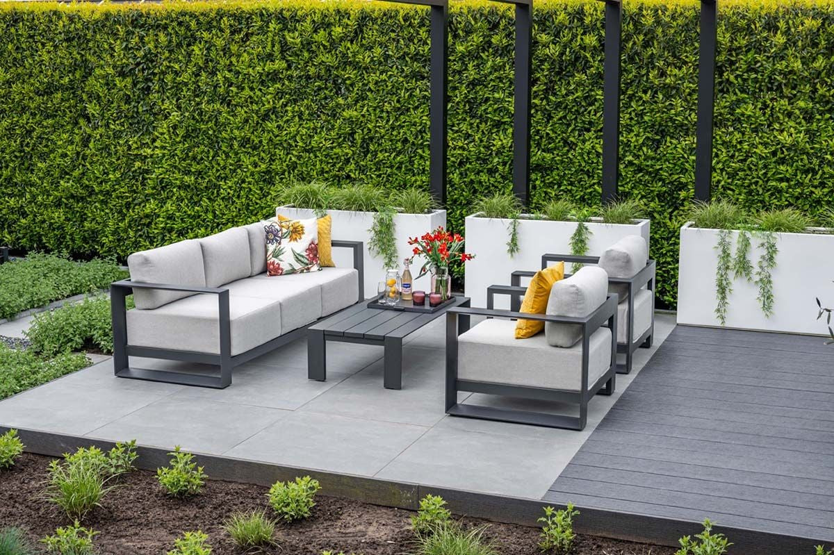 Gartensofa anthrazit Metall, Gartenbank anthrazit Aluminium-Gestell, Breite 226 cm