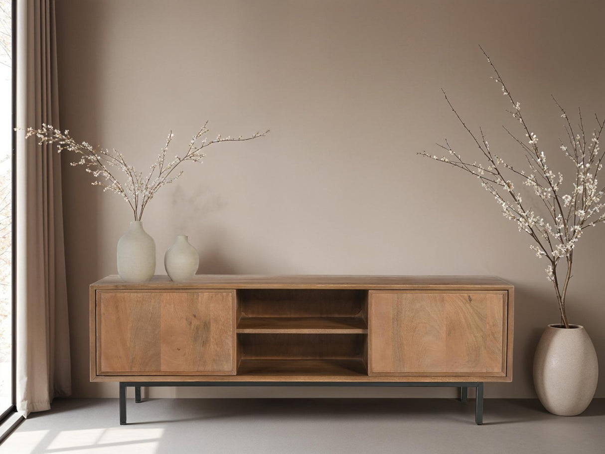 TV Schrank Holz massiv, Fernsehschrank braun Holz, Länge 150 cm