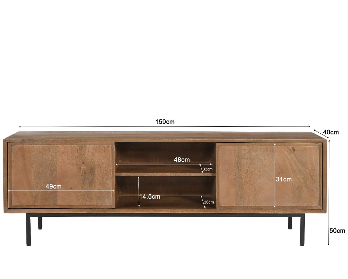 TV Schrank Holz massiv, Fernsehschrank braun Holz, Länge 150 cm
