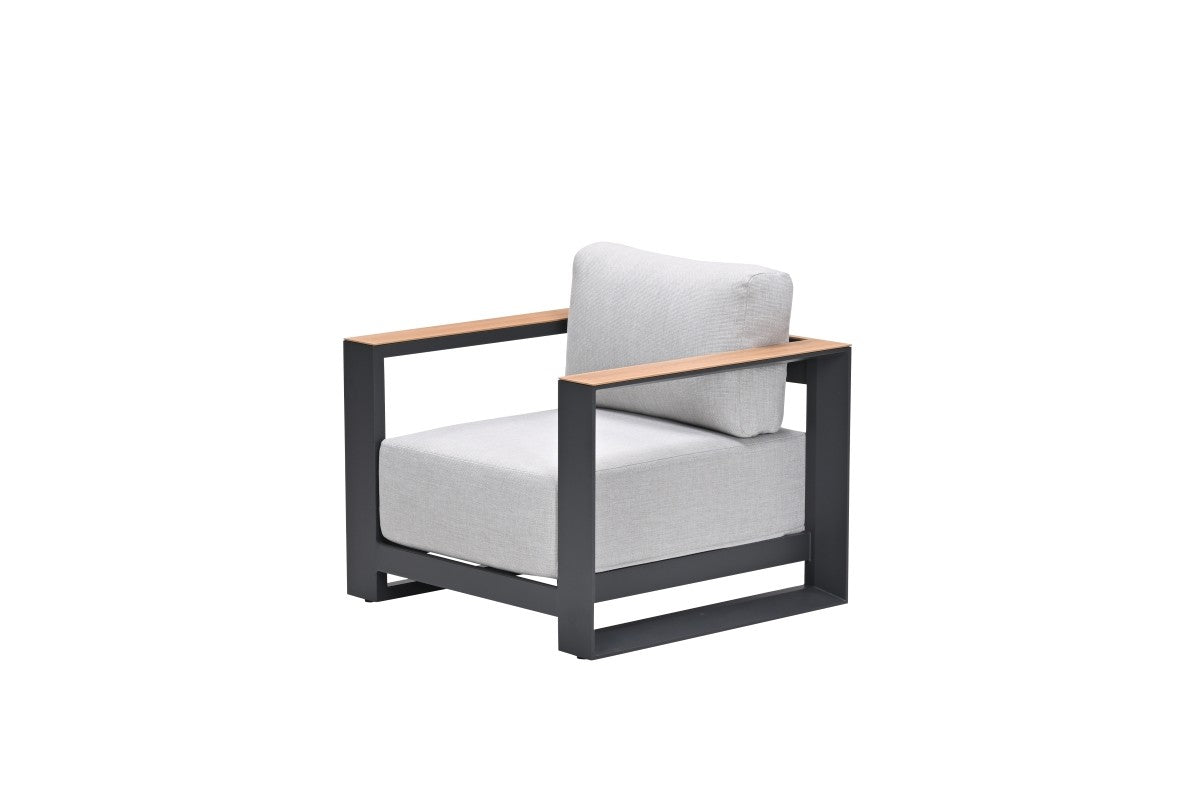 Gartensessel anthrazit-Holzoptik Metall, Gartensessel Aluminium-Gestell anthrazit, Breite 91 cm