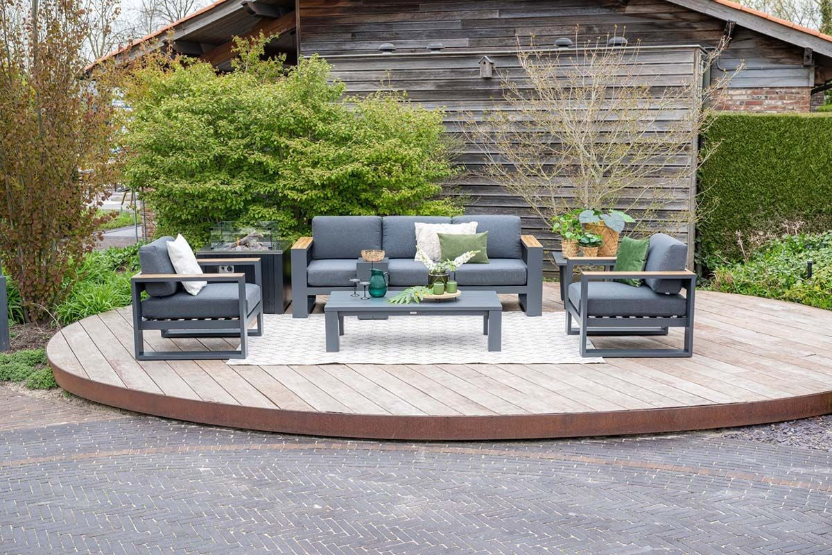 Gartensessel anthrazit-Holzoptik Metall, Gartensessel Aluminium-Gestell anthrazit, Breite 91 cm