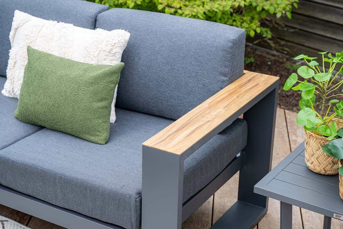 Gartensessel anthrazit-Holzoptik Metall, Gartensessel Aluminium-Gestell anthrazit, Breite 91 cm