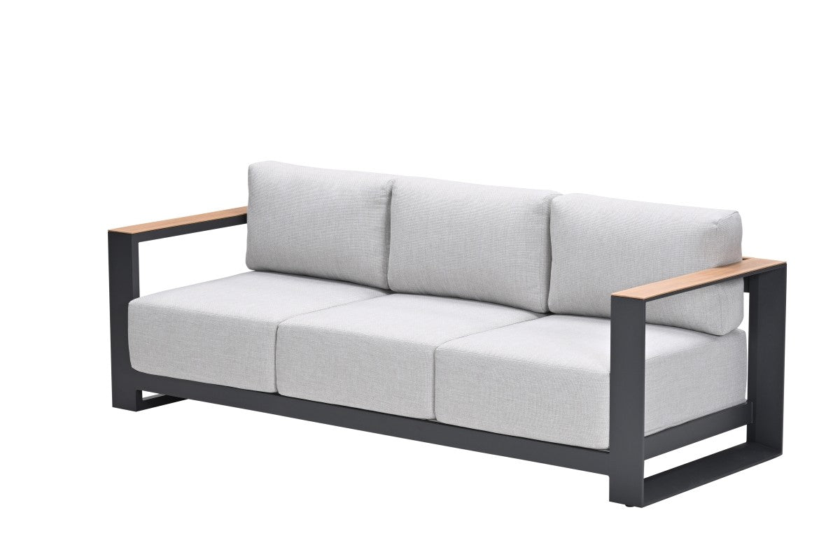 Gartensofa anthrazit-Holzoptik Metall, Gartenbank anthrazit Aluminium-Gestell, Breite 226 cm
