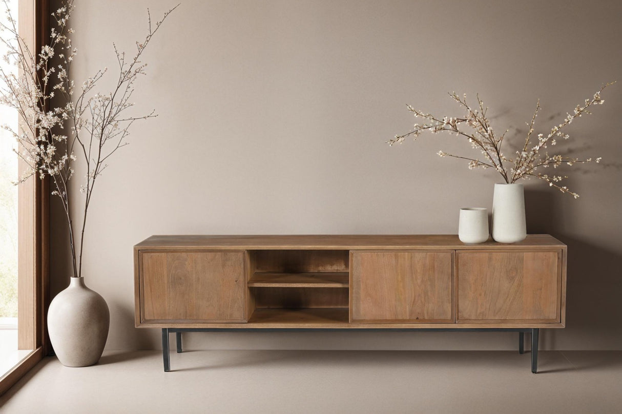 TV Schrank Holz massiv, Fernsehschrank braun Holz, Länge 180 cm