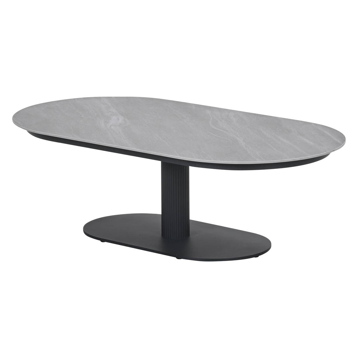 Gartencouchtisch schwarz-grau Keramik, Garten Couchtisch oval Keramik, Länge 130 cm