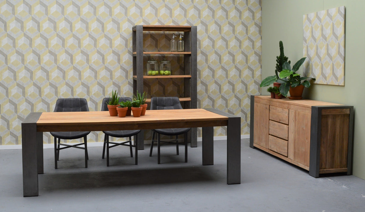 Esstisch Massivholz, Tisch Metall-Tischbeine, Länge 200 cm