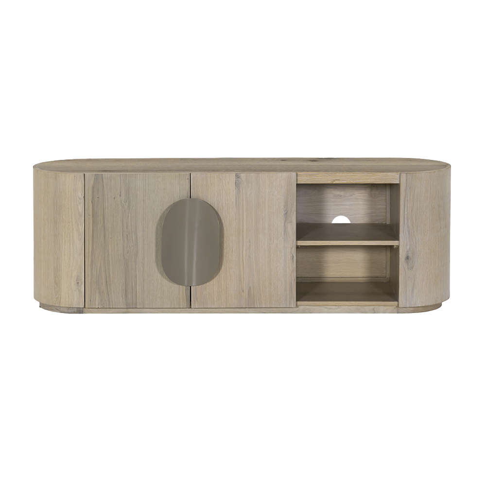 TV Schrank oval weiß-wash, Fernsehschrank oval Eiche furniert, Breite 150 cm