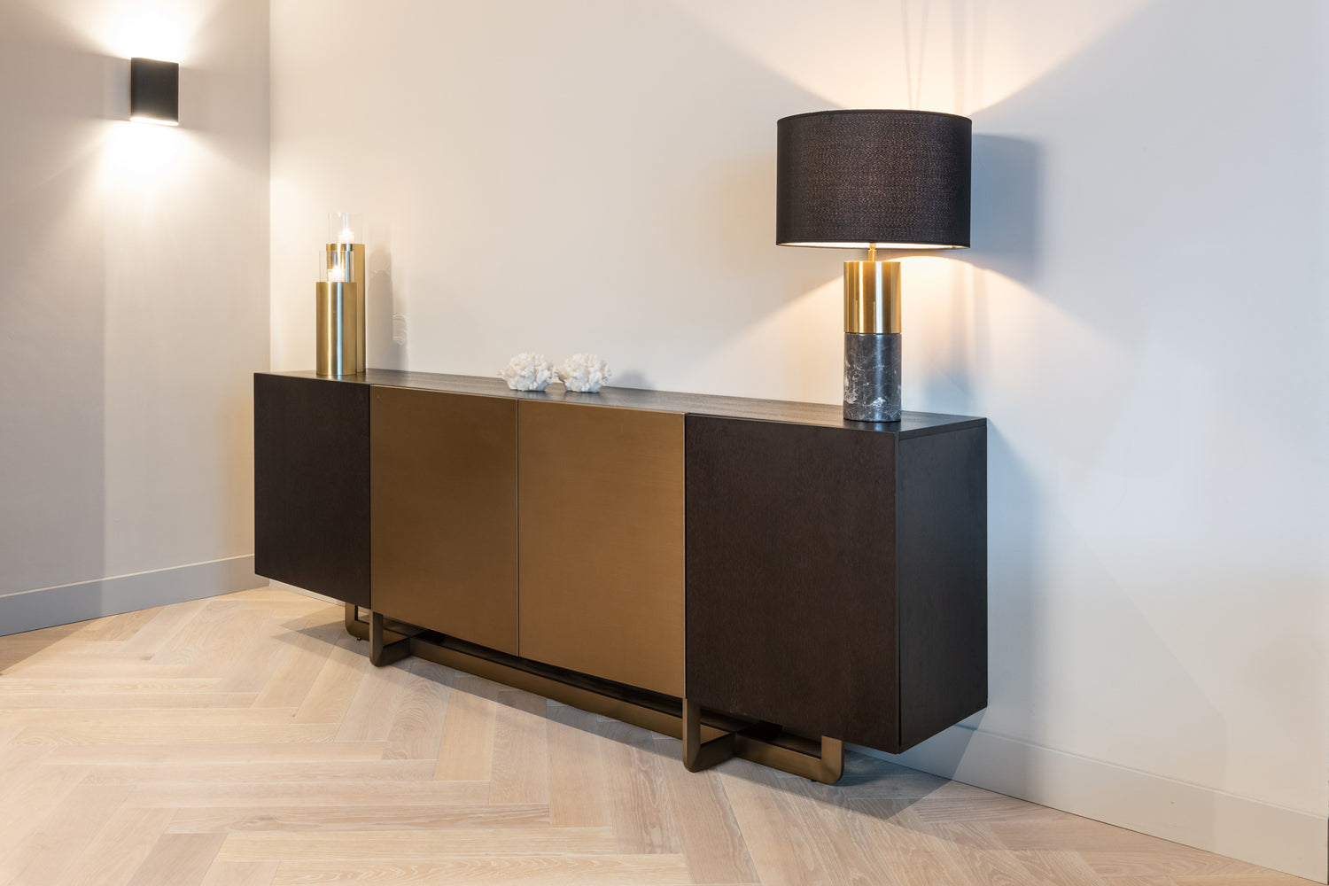 Anrichte schwarz-Gold, Sideboard Gold-schwarz, Breite 220 cm