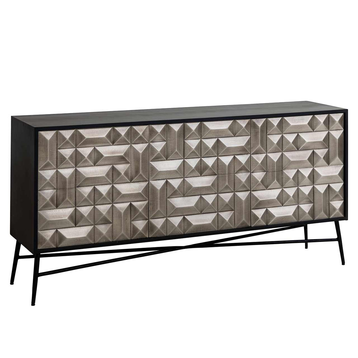 Sideboard Silber-schwarz, Anrichte Silber schwarz, Breite 160 cm