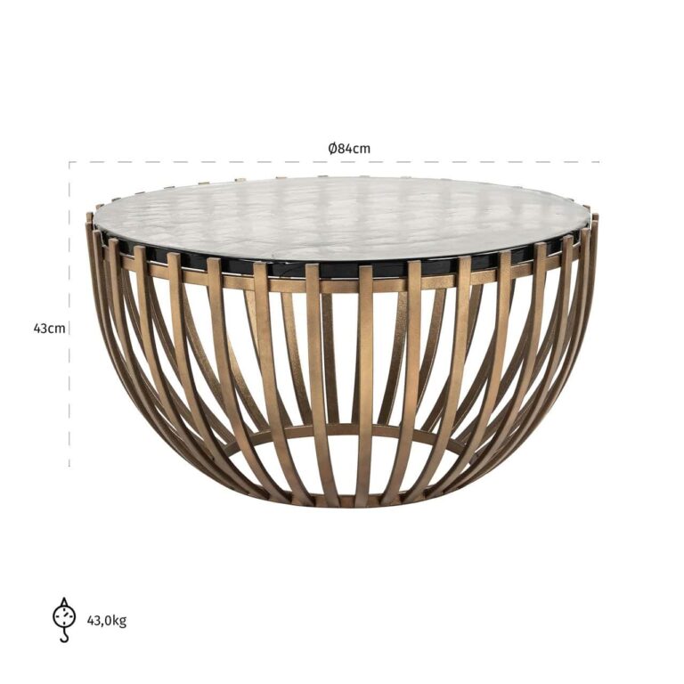 Couchtisch rund Bronze-Gold, runder Couchtisch Glas-Metall, Durchmesser 84 cm