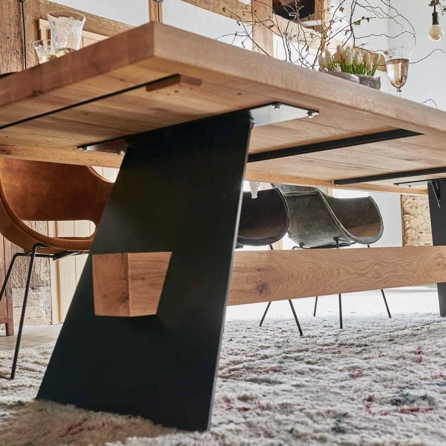 Tischgestell Eiche-Metall schwarz, Industriedesign Tischbeine schwarz, Holz-Metallgestell für Esstisch, Länge 240 cm