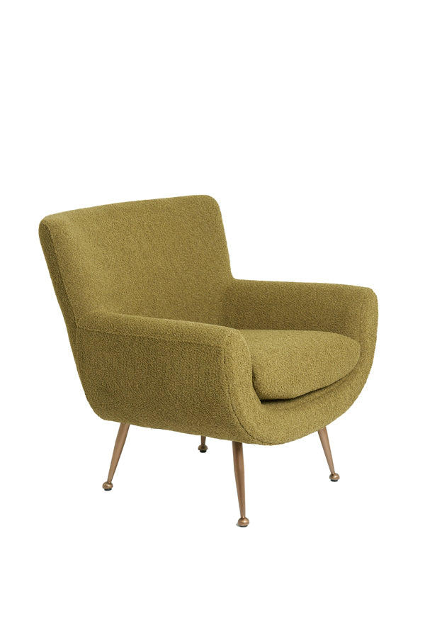 Sessel Senf-grün, Sessel mit Gold-Füssen, Sessel gepolstert grün