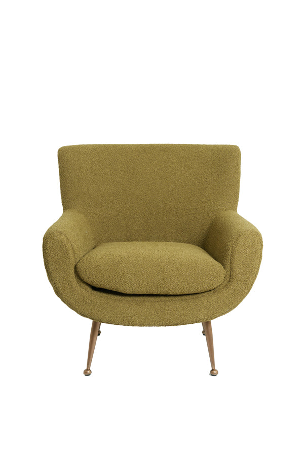 Sessel Senf-grün, Sessel mit Gold-Füssen, Sessel gepolstert grün
