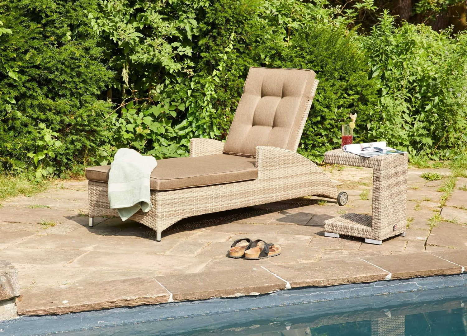 Sonnenliege Rattan Natur-braun, Länge 188 cm