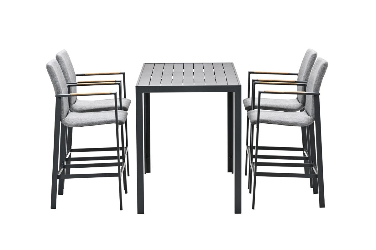 Gartenbartisch anthrazit-grau, 4er Set Gartentisch mit vier Barstühlen, Länge 145 cm