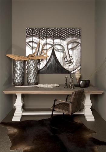 Klostertisch Eiche massiv, Esstisch weißer Tischfuß, Tisch weiß Landhausstil, Länge 240 cm