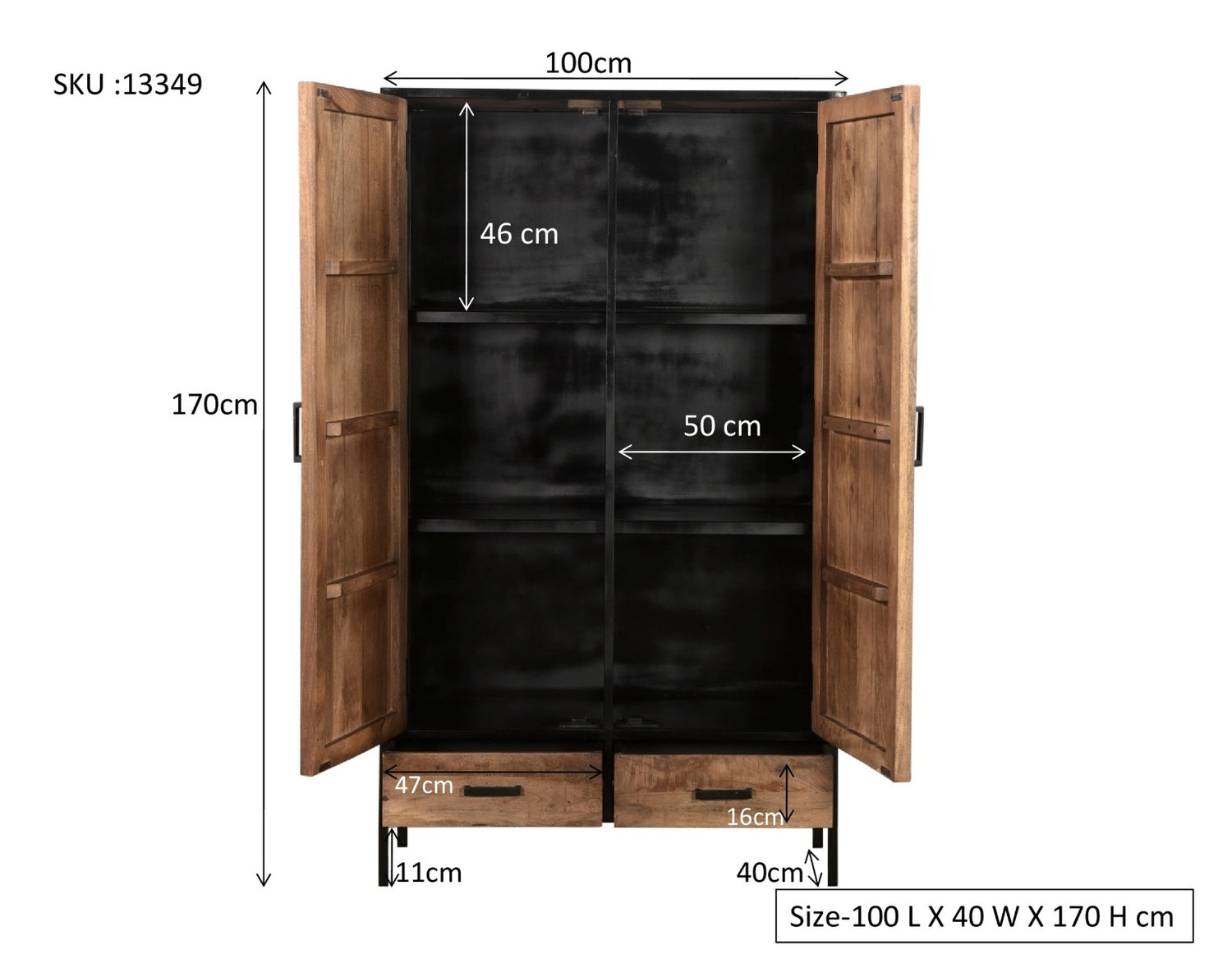 Bücherschrank Holz Metall, Aktenschrank schwarz Holz Industrie, Breite 100 cm