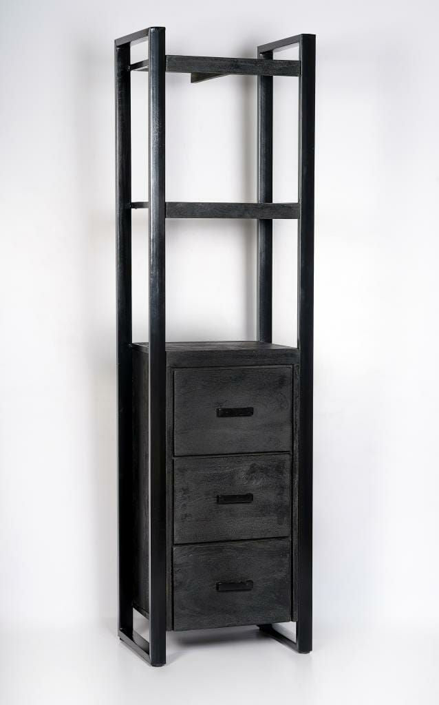 Regal schwarz mit Schubladen,  Metall Regal Industriedesign, Aktenregal schwarz Industrie,  Breite 55 cm