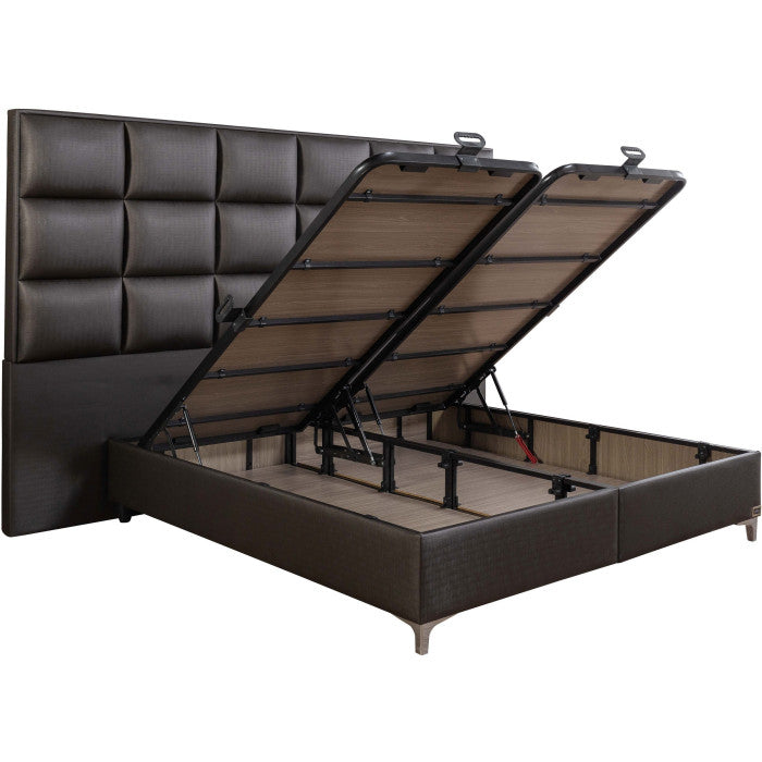 Gepolstertes Bett mit Matratze und Kopfteil, Bett anthrazit mit Kopfteil, Breite 180 cm