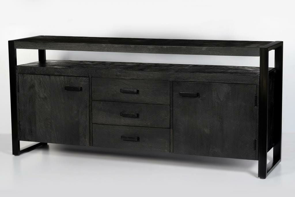 Sideboard schwarz mit Schubladen, Anrichte schwarz Industriedesign, Breite 180 cm