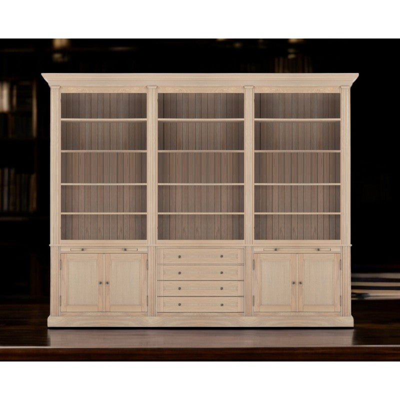 Bücherschrank Eiche Landhaus , Bücherschrank Landhausstil Eiche, Schrank mit Schubladen, Breite 300 cm