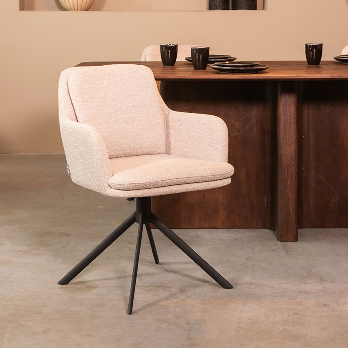 Stuhl drehbar Natur-creme, Esszimmerstuhl drehbar Boucle weiß-creme