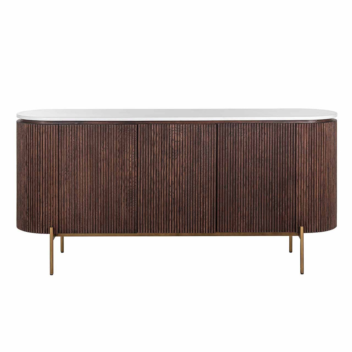 Sideboard braun-weiß, Anrichte Marmor weiß Holz braun, Breite 180 cm