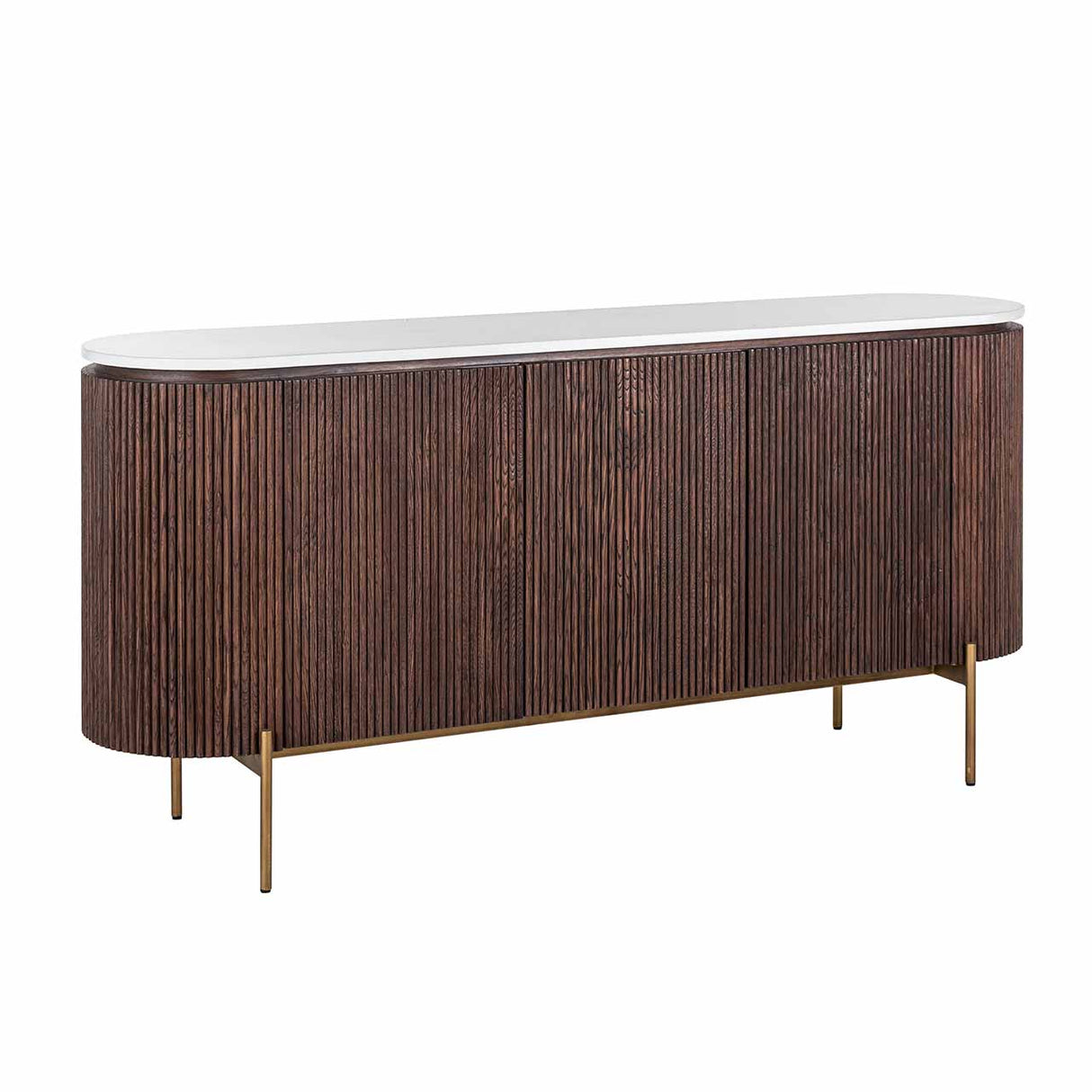 Sideboard braun-weiß, Anrichte Marmor weiß Holz braun, Breite 180 cm