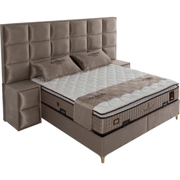 Gepolstertes Bett mit Matratze und Kopfteil, Bett taupe mit Kopfteil, Breite 180 cm